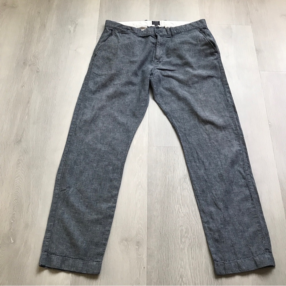 J CREW GRAY LINEN THE SUTTON PANTS STRAIGHT LEG FLAT FRONT MENS 36